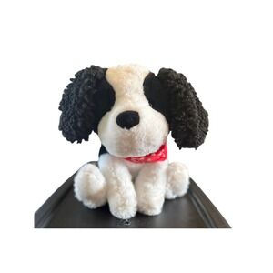Walmart Black White Dog Plush Sitting Puppy Red Heart Bandana Fluffy Ears